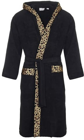 Class Home Collection Bademantel Damen & Herren mit Kapuze – 100% Baumwolle Frottee, weich & saugfähig – OEKO-TEX Leopard Schwarz Gr. XXL