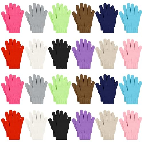 Cooraby 24 Pairs Kids Gloves Winter Magic Gloves Warm Knitted Stretchy Full Fingers Gloves (Multicolor C, 6-11 Years)