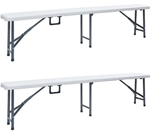vidaXL 2X Gartenbank Klappbar Witterungsbeständig Campingbank Sitzbank Klappbank Bank Faltbank Bierbank Kofferbank 180cm HDPE Weiß