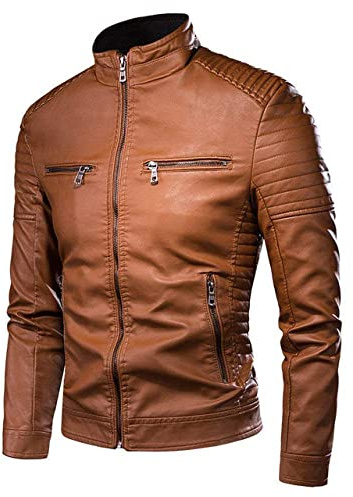 Blouson Cuir Homme,Veste De Moto Rétro Décontractée À Col Montant, Hiver Hommes Biker Pocket Design PU Pilote Vestes Manteau en Faux Cuir, pour Faire De La Moto, Fêtes Costumées, Sorties, Voya