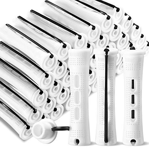 60 aste per capelli permanenti rulli per capelli antiscivolo asta di onda fredda in plastica asta bigodini corta con elastico in gomma bigodini (bianco, 0,63 pollici)