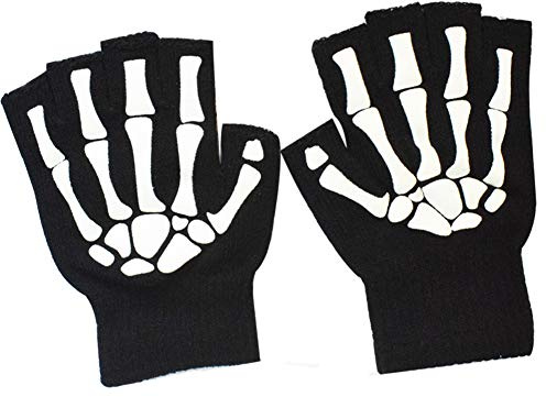 MELOP Unisex Vollfinger-Handschuhe Skelettmuster Glow in The Dark Halloween Totenkopf-Knochen-gemusterte gestrickte Touchscreen-Handschuhe