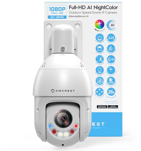 Amcrest 2MP Outdoor PTZ POE + IP Camera Pan Tilt Zoom (Optical 25x Motorized) POE+ Camera Security Speed Dome, CMOS Image Sensor, 328ft Night Vision, POE+ (802.3at) F1.6, IP66, IP2M-863EW-AI-V2
