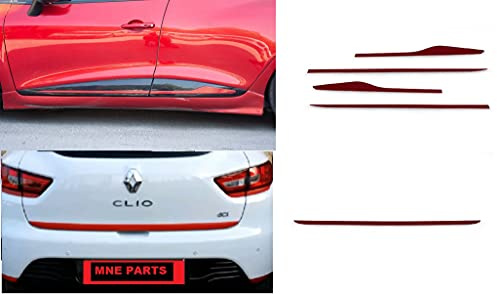 Passend für Clio IV 2012+2019 Seitentürleiste in roter Farbe 4 Stück + Kofferraumdeckel Unterleiste 1 Stück + aus Edelstahl…