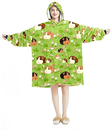 Übergroße Hoodie Decke Sweatshirt, Sherpa-Flanell, tragbare Decke, Hoodies mit Tasche für Erwachsene, Männer, Frauen, entzückendes Haustier Meerschweinchen