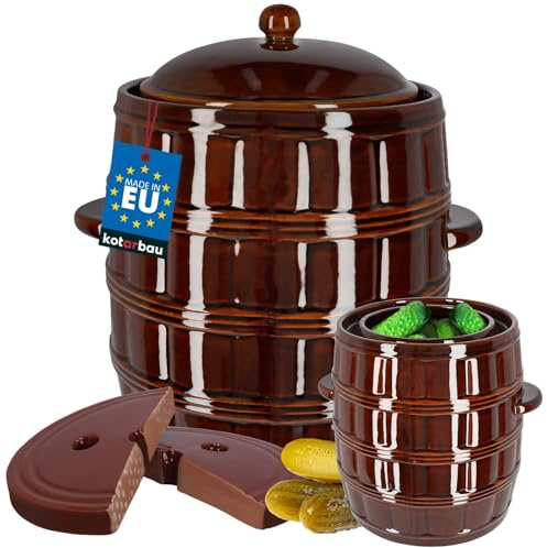 KOTARBAU® Gärtopf 25 L Steinguttopf mit Deckel und Beschwerungsstein Hermetisch Sauerkrauttopf Gurkentopf Keramiktopf Tontopf Einmachtopf Steingut Steinzeuggefäß Braun
