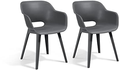 Allibert by Keter Gartensessel Akola, hellgrau, 2er Set, Kunststoff, 56.7 x 55.8 x 80.1 cm, Schalenstuhl in Cupform, perfekt für Garten, Terrasse oder Esszimmer