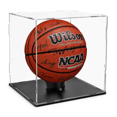 Basketball Display Case Stand,Clear Acrylic Display Case for Action Figures Toys Collectibles,Soccer Ball ,Need self-Assembly(9.8x9.8x11inch;25x25x28cm)