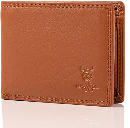 MATADOR Kleiner Geldbeutel Geldtasche Klein Herren Leder Portmonee | Kleiner Ledergeldbeutel Geldtasche Herren RFID Schutz | Brieftasche Mini Portemonnaie Männer & Frauen mit Geschenk-Box Hell Braun
