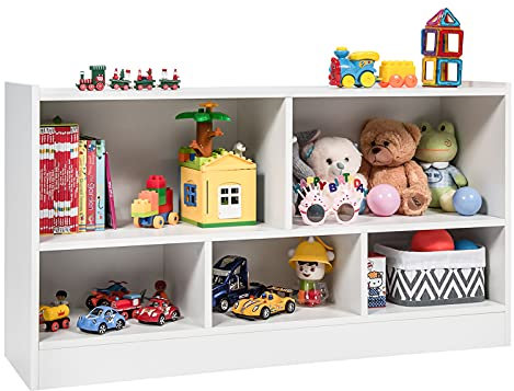 COSTWAY Libreria per Bambini e Organizer Giocattoli, Scaffale di Legno Con 5 Scompartimenti, Per Stanza dei Giochi Camera Dei Bambini Angolo di Lettura Classe Scuola Materna (Bianco)