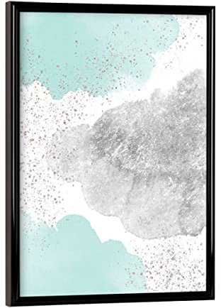 artboxONE Poster mit schwarzem Rahmen 18x13 cm Für Kinder Sparkling Watercolour Clouds - Silver Mint - Bild Silber