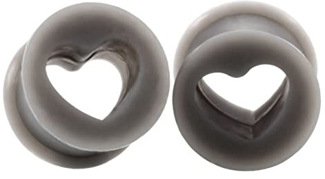 Lieson Ear Flesh Tunnel, 2 Stück Flesh Tunnel Silikon Hohl Herz Grau 20mm Ohr Plug Grau