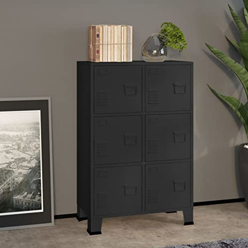 Tidyard Industrial Aktenschrank Büroschrank Stahlschrank Universalschrank Schrank Mehrzweckschrank Büromöbel Metallschrank Lagerschrank, mit 6 Türen,Schwarz 75x40x115 cm Metall
