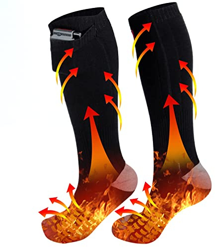DUKUSEEK Electric Heated Socks, Battery Powered Heating Socks for Chronically Cold Feet Motorcycle Hunting Camping Hiking Climbing Ice Fishing Skiing Neuropathy Diabetic, Men Women L