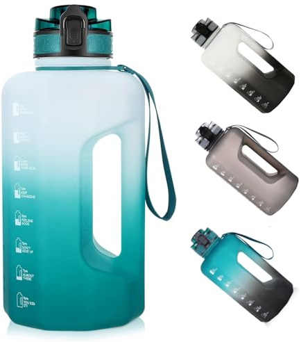 GEMFUL Large Water Bottle 2.2 Litre with Time Markings | Motivational Hydration Flask | BPA Free Leak Proof Reusable for Gym, Running, Office & Outdoor (Cyan)