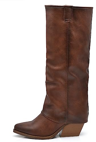IF Fashion Scarpe Stivali Texani Arricciati Da Donna Con Ghetta Risvolto MP627
