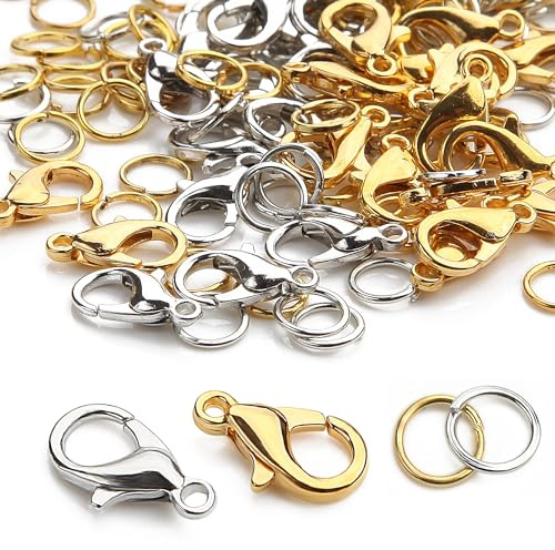 Verschlüsse für Armbänder 420 Stück Kettenverschluss Silber Gold Armband Verschlüsse, Schmuck Verschlüsse für Perlenarmbänder mit 12mm Ketten Verschlüsse,5mm Biegeringe für DIY Schmuckherstellung