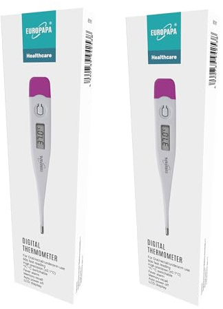 EUROPAPA 2 Stück Digitales Fieberthermometer für Babys, Kinder und Erwachsene, Thermometer für oral, axillar oder rektal, wasserdicht mit Fieberalarm (Lila)