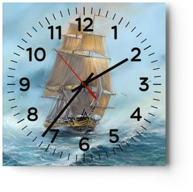 Modern Wanduhr Meer Schiff Nautisch 40x40cm Quadrat Groß Wand Uhr Glas Analog Zimmeruhren Küche Büro Wohnzimmer Glasuhr Wall Clock Dekoration Design Wanddekoration Küchenuhr C4AC40x40-5541
