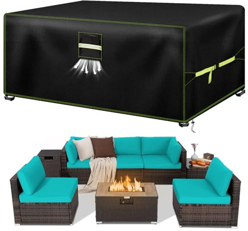 VDISRR Copertura Tavolo Esterno Iimpermeabile, 600D Resistente Oxford Telo Esterno Tavoli 250x150x90cm, Copridivano Protettive per Mobili da Giardino con Prese d'Aria, Antivento, Antipolvere, Anti-UV