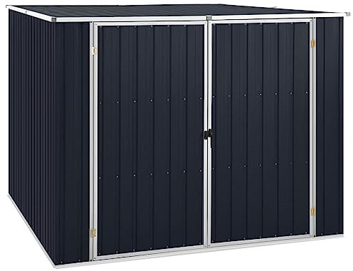 Hovothy Gerätehaus 195x198x159 cm Gartenschrank Wetterfest Geräteschuppen Stahl Gartenhaus Metall Fahrradunterstand Kaminholzregal Blechhütte Anthrazit