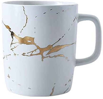 FülleMore Keramik Kaffeebecher Luxus Marmor Porzellan Teetasse 370ml Kakaobecher Milchebcher mit Henkel Kaffeetasse zum Geburtstag Weihnachten Valentinstag Muttertag Hochzeitstag (Weiß)