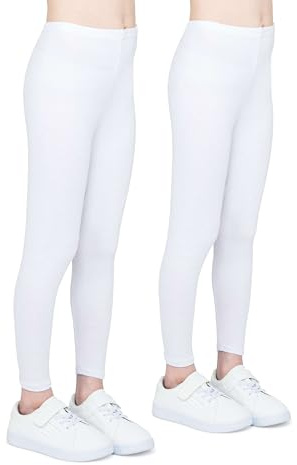infatti Paquete de 2 Leggings para Niñas Tela de Algodón Transpirable Pantalones Elegantes para Niños Pantalones Cómodos para Niños Deportes Ballet Escuela Gimnasia, Blanco 9 años (134 cm)