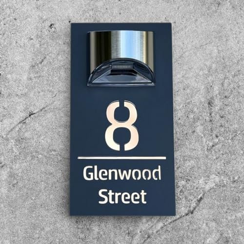 Plaques de numéros de maison personnalisées avec lampes solaires - Découpe au laser - Numéro de porte - Adresse - Nom de rue - Panneaux modernes à LED pour maison, bureau, hôtel - or rose