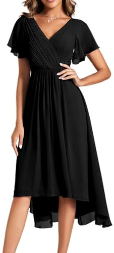 Ever-Pretty Boda Vestidos de Invitados Elegante Gasa Corto Mujeres Vestidos de Cóctel Vestidos de Novia Delantero Corto Espalda Largo Negro 38
