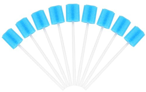 ACWOO 100 Pièces Soins Bucco Bâtonnets, Bâtonnets de Soins Buccaux, Bâtonnets de Soins Bucco-Dentaires, Éponge de Nettoyage des Dents, Bâtonnets Jetables Stériles pour Adultes, Âgées et Enfants(Bleu)