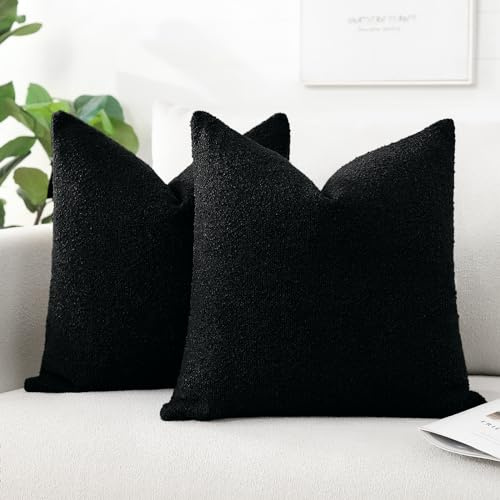 Artscope 2er Set Boucle-Kissenbezügen Wurfkissenbezug Moderne Dekokissen Kissenhülle Set Kissen Fall für Sofa Auto Schlafzimmer Zuhause Dekor 40x40cm, Schwarz