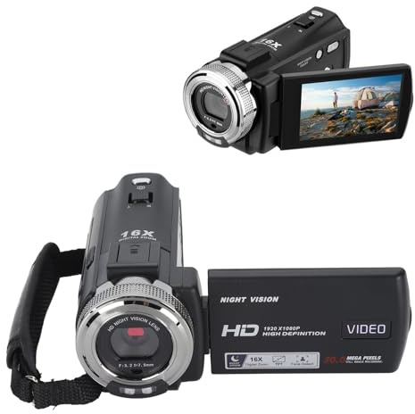 Goshyda Caméscope Vidéo, Enregistreur de Caméra Numérique 30MP Full HD 1080P avec écran LCD 3,0 Pouces, Vision Nocturne, Fonction beauté, Caméra de Vlogging à Zoom Numérique 16X pour Les