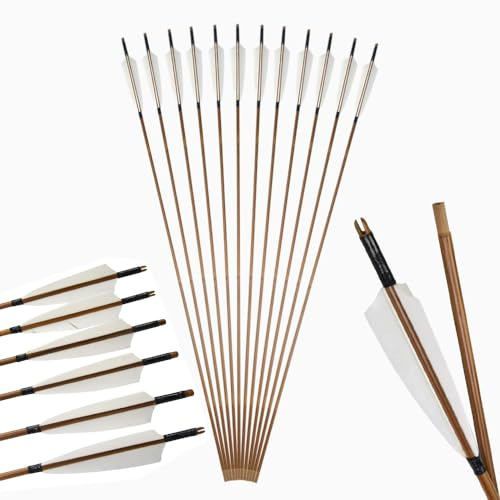 Bogenschießen 6/12Pcs 5 Zoll Schild Türkei Feder Bambus Pfeil Jagd Ziel Praxis Bambus Pfeil für Recurve Bogen Traditionelle Bogen Langbogen (ohne Pfeilspitze, 12)
