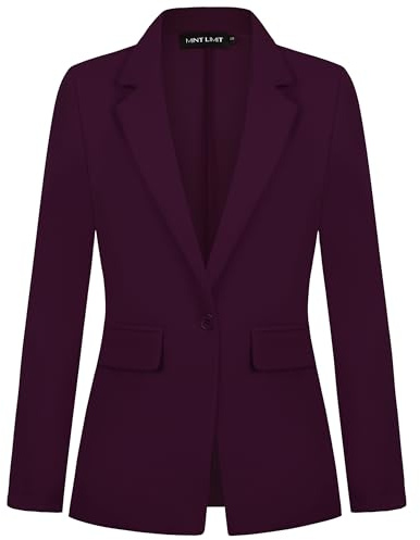 MINTLIMIT Damen-Blazer, Ein-Knopf-Jacke, Blazer, gekerbtes Revers, lässig, elegant, klassisch, formell, langärmelig, Arbeitskleidung, Revers, P-Lila, 40