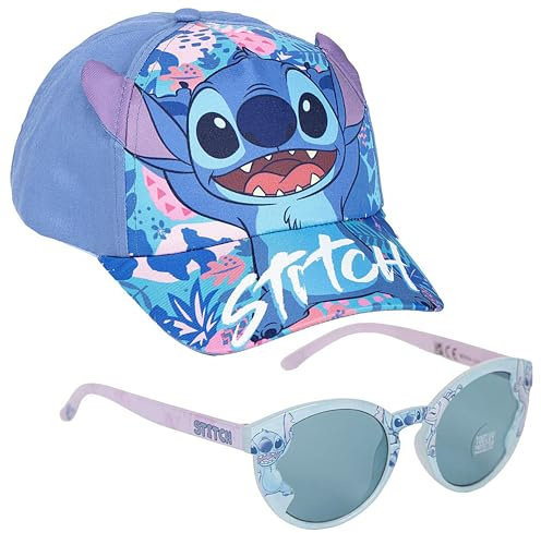 Stitch Kinder Set – Baseball Cap + Sonnenbrille – Einheitsgröße 3–10 Jahre – UV-Schutz 100% – Lilo & Stitich - Blau/Rosa - Sommer, Cap, Kappe, Hut, Cappy
