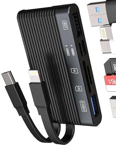 USB C Lightning USB Adapter(6in1)Micro SD Kartenleser OTG 3.0 Type-c Kabel Kamera SD/TF Speicherkarte Lesegerät Auf für Apple iPhone15 für IPad Handy PC MacBook Datenübertragung Kompatibel für Samsung