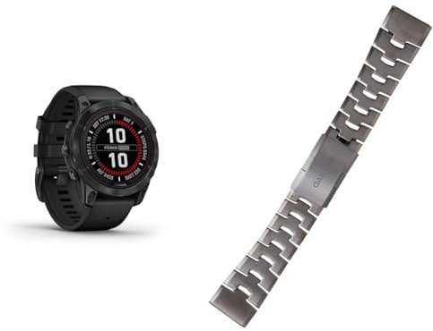 Garmin fēnix 7 PRO SOLAR, Multisport GPS Smartwatch, Advanced Health and Training Features QuickFit 26 Watch Bands - Vented Titanium Bracelet with Carbon Grey DLC Coating