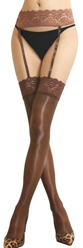 HTRUIYATY Sexy Strapsstrümpfe für Damen Transparent Strapse Spitze Mit Halterlose Strümpfe Silikon Halten Strumpfhalter