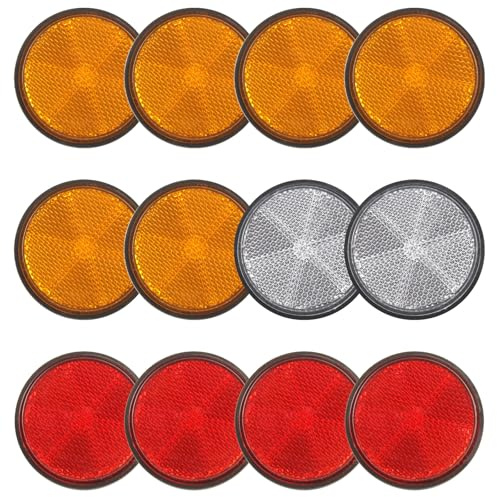 Xbessc 12 Pièces Catadioptre Rond Plastique Catadioptres Jaune Blanc Rouge Réflecteur avec Vis Écrous Réflecteur pour Velo Moto Remorques Camions Caravanes