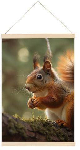 Magnetischer Posteraufhänger mit Eichhörnchen-Motiv Wildlife Squirrel, Holzmagnet, Leinwand, Kunstwerk, zum Aufhängen, Posterrahmen mit Seilmagnet für Poster, Drucke, Fotos, Bilder, Karten, Scrol