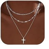 ALEXCRAFT 3 PCS Layered Kreuz Kette Silber Damen Halskette mit Anhänger Modeschmuck für Sie Frauen Freundin Mama Kreuz Größe 13 * 20cm