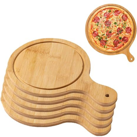 5 Planchettes à Pizza en Bois avec Poignée – Plateau de Service pour Charcuterie, Fromage, Découpe, Pain, Fruits et Légumes​Brown,13inch