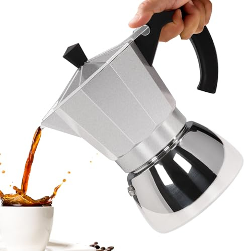 Vaolvpant No Coating 4 Cup Aluminum and Stainless Steel Moka Pot Stovetop Espresso Maker Italian Coffee Machine 220ml 7.44oz Suitable for Gas Induction Stovetop Greca Coffee Maker Percolator Silver