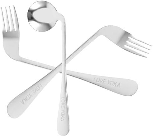 Beavorty Ensemble Ustensiles Adaptatifs 3 Pièces Cuillère Coudée Acier Inoxydable Fourche Courbée Poignée Antidérapante Repas Pour Personnes Âgées Patients Alités Assistance Alimentation