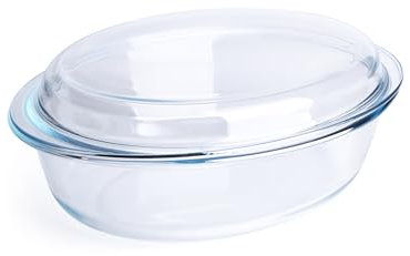 Pirofila ovale in vetro temperato, teglia in vetro temperato con coperchio in vetro. forno, congelatore e lavabile in lavastoviglie - 3,4 litri