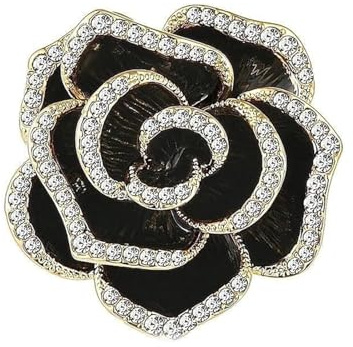 Broche rose en ruban noir - Vintage et élégante - Avec strass - Accessoires de bijoux - Cadeaux pour anniversaire, Saint-Valentin, fête des mères, Noël (noir)