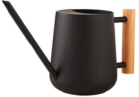 Seau à eau à bec long pour plantes – Pot de douche domestique en acier inoxydable avec couvercle ouvert et poignée en bois pour jardin et salle de bain