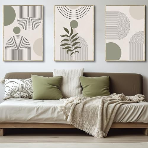 HEHGVCF 3er Poster Set,Moderne Abstrakt Kunst Wandbilder,Einfachheit Wohnzimmer Leinwand Bilder,Schlafzimmer Wanddeko Poster 50x70cm,Ohne Rahmen (Grüne Geometrie, 40x60cm)
