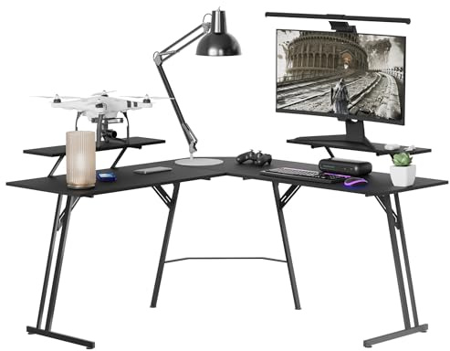 YRHome Großer Gaming Tisch Schreibtisch Eckschreibtisch L-förmiger Computertisch Ergonomisches PC-Tisch mit Ecke 140X73x50cm Multifunktionaler Robuste Konstruktion (mit Bildschirmhalterungen)