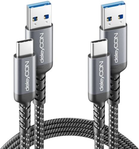 deleyCON 2x 0,30m USB-A a USB-C Cables Cortos USB 3.0 5 Gbps (USB 3.2 Gen 1) Cables de Carga y Datos para Smartphone, Tablet, Portátil, Cámara, HDD/SSD, Disco Externo, etc.